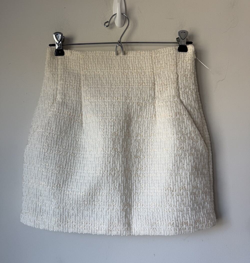 Anthropologie Luminary Fine Collection Skirt Womens Small Cream Tweed Lined